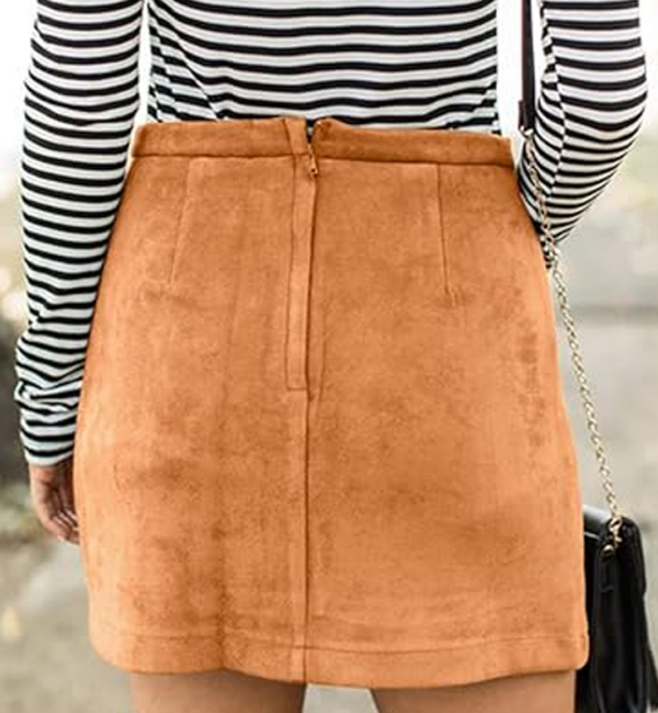 Women's Skirt Button Front Faux Suede High Waist Mini Skirt - Image 2