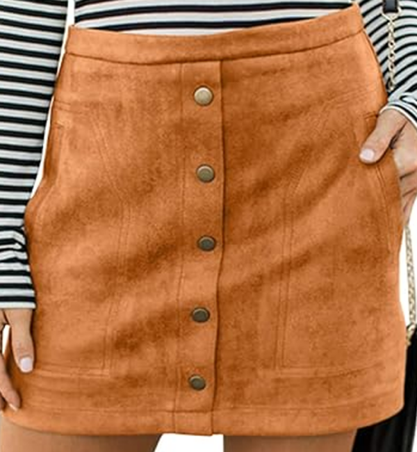 Women's Skirt Button Front Faux Suede High Waist Mini Skirt - Image 3